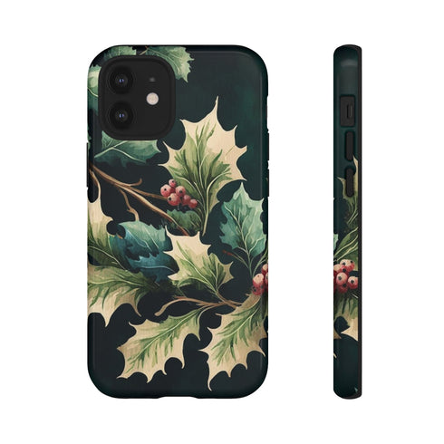 Dark Green Festive Holly in Watercolor - Impact Resistant Phone Case iPhone 12 Mini Glossy